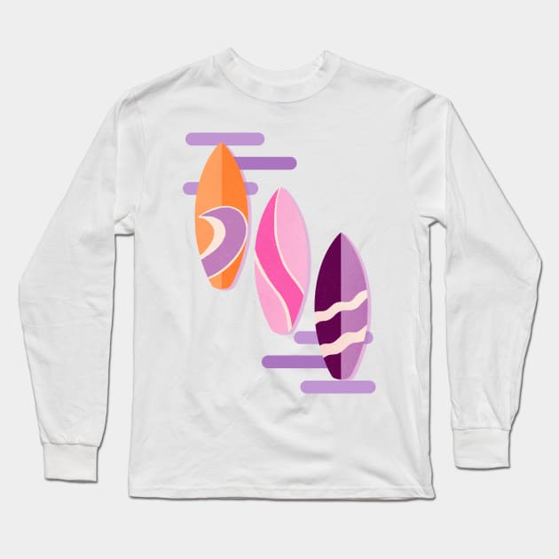 Purple, pink and orange retro surfboards Long Sleeve T-Shirt by Home Cyn Home 